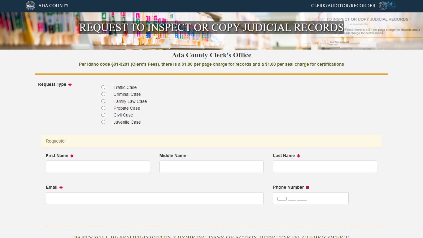 REQUEST TO INSPECT OR COPY JUDICIAL RECORDS